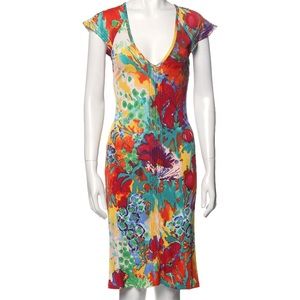 Vintage Etro Colorful Floral Midi Dress